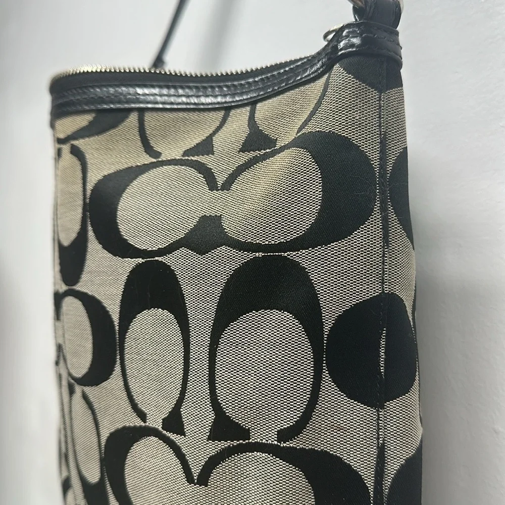 Coach Chelsea Purse Signature Stripe Hobo Bag Shoulder Canvas Leather Black Gray